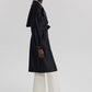 Cappotto trench effetto raso nero con cintura