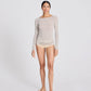 Maglia Amalie a righe marinare in lana ecru e grigio mélange