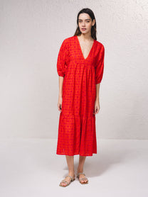 Abito midi in cotone ricamato sangallo