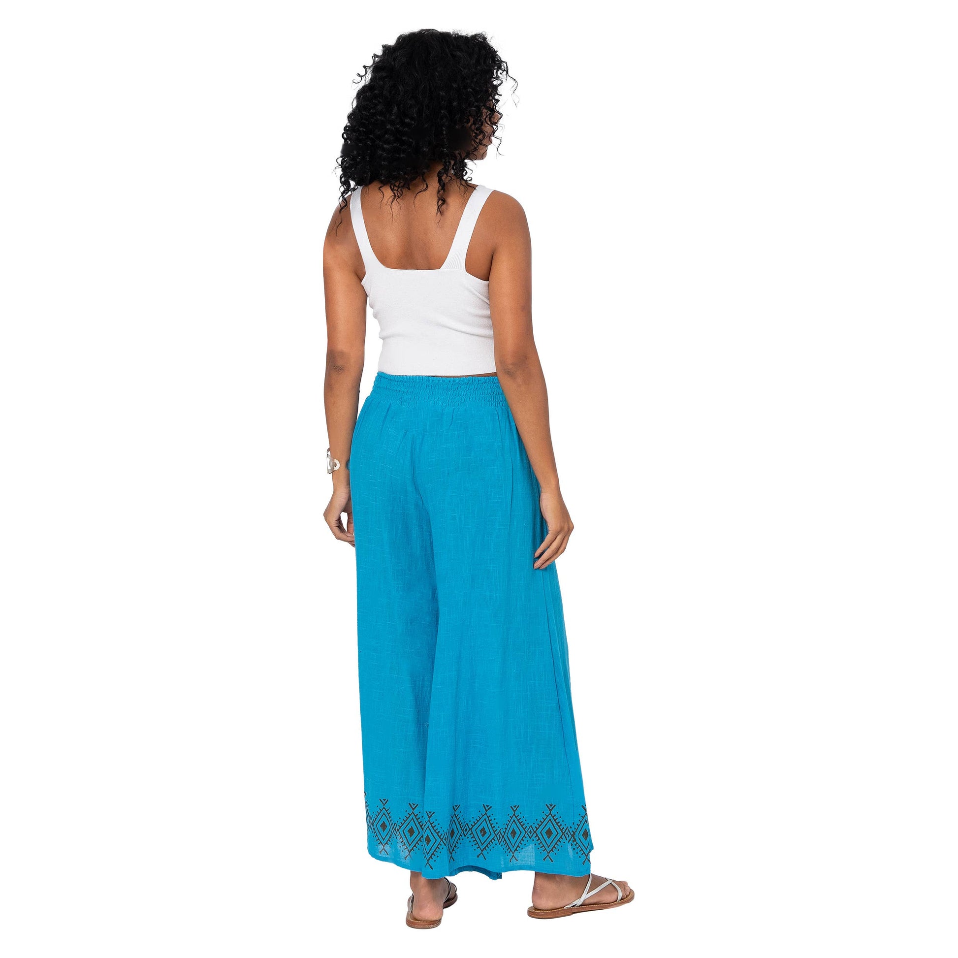 Pantaloni palazzo estivi lunghi in cotone blu