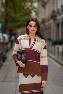 Maglione in maglia a righe con collo polo