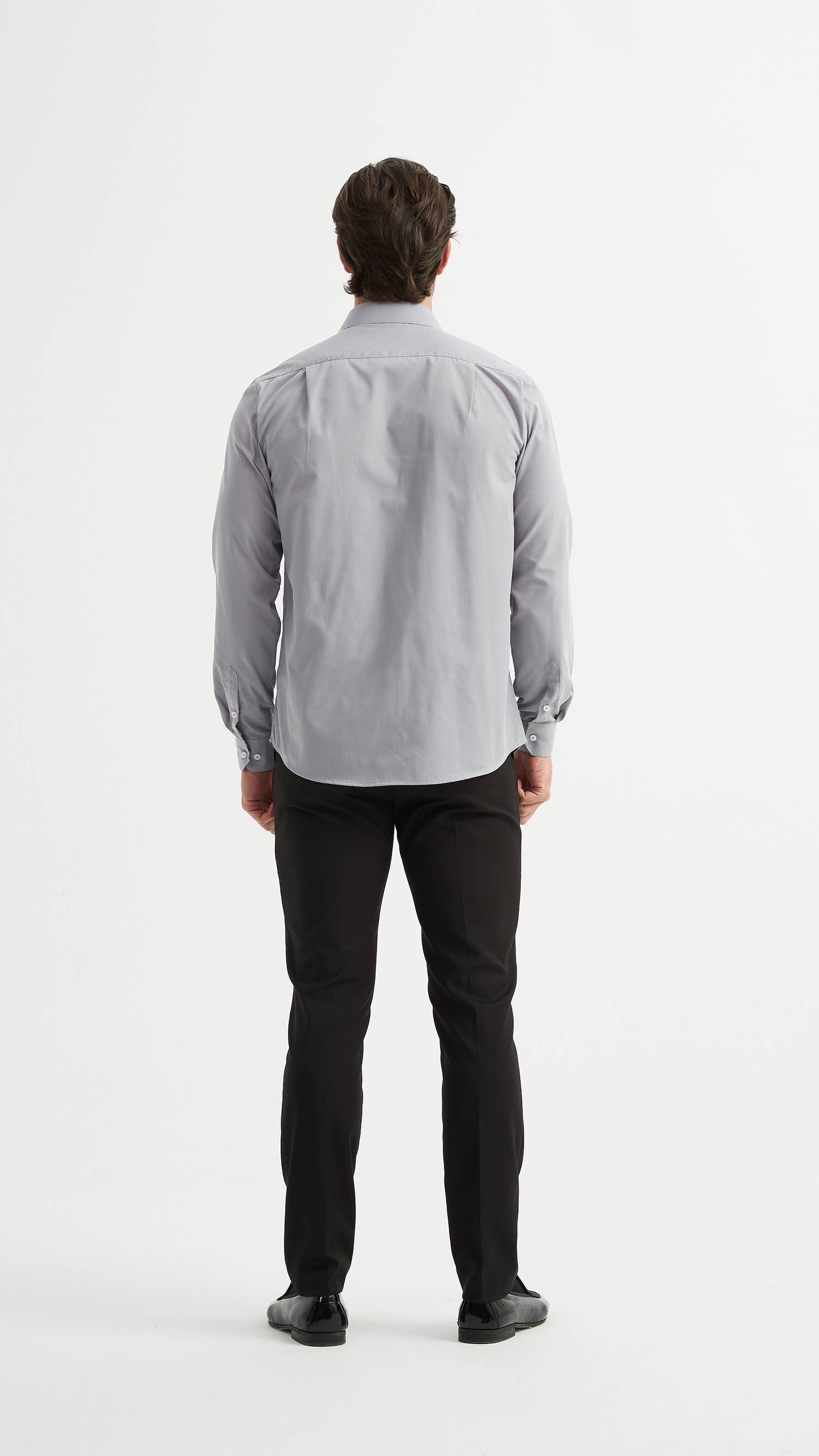 Camicia uomo grigia easy iron con collo francese e dettagli tartan