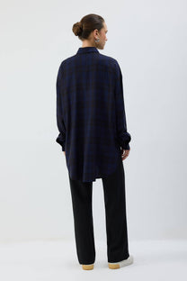 Camicia a quadri oversize in viscosa blu navy