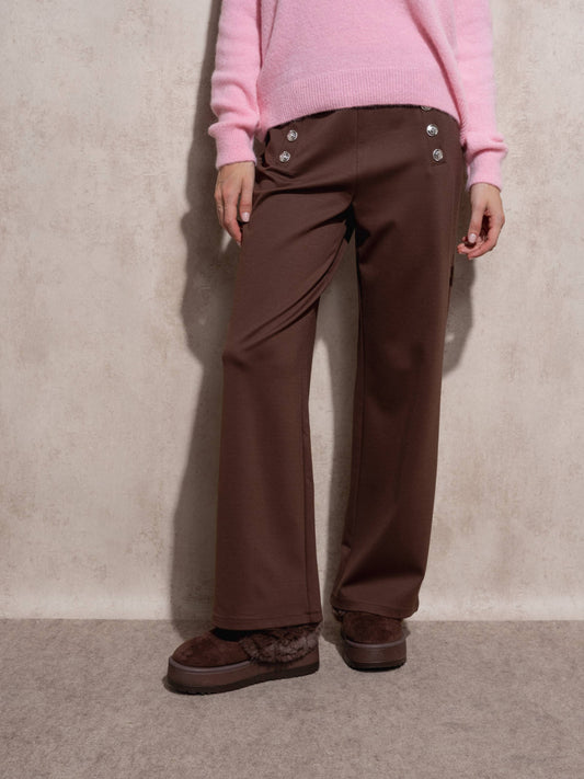 Pantaloni a palazzo a vita alta con bottoni decorativi