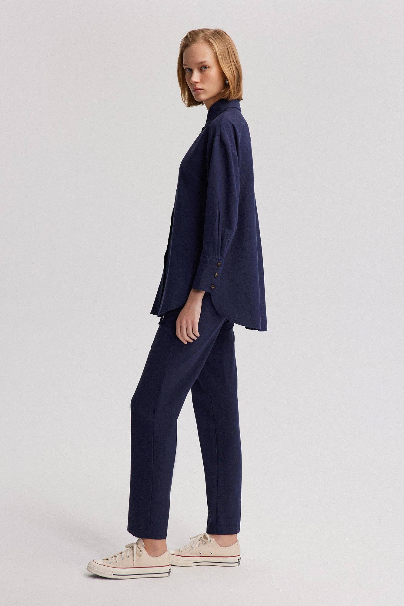 Camicia oversize effetto lino blu navy
