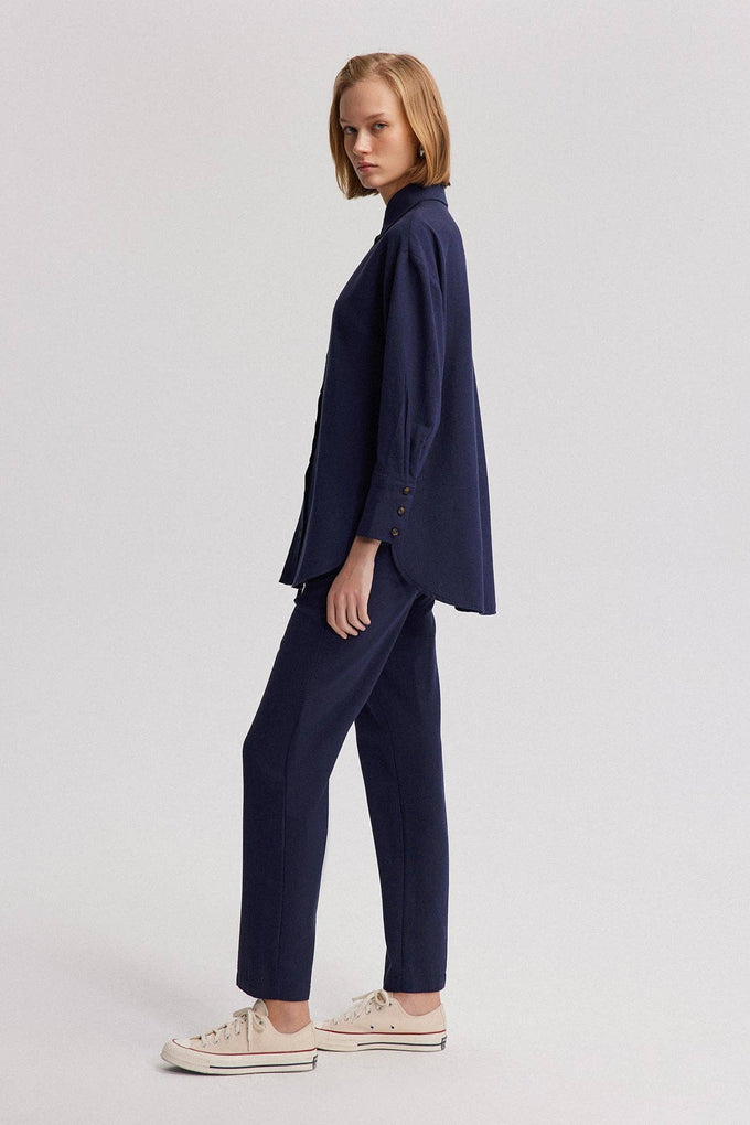 Camicia oversize effetto lino blu navy