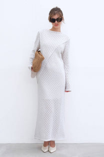Abito lungo in crochet a maniche lunghe in misto cotone