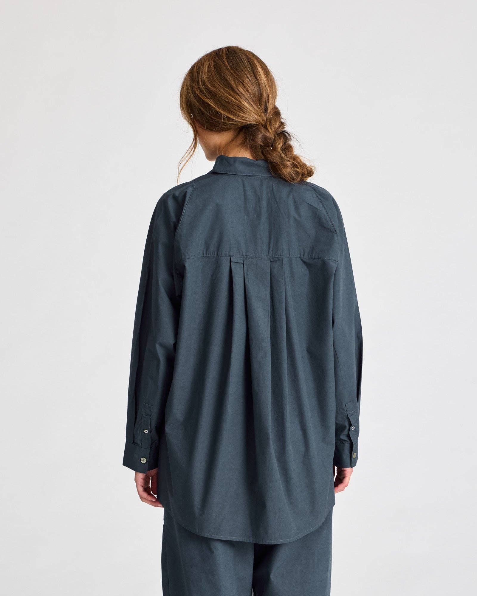 Camicia lunga in popeline con maniche raglan blu denim