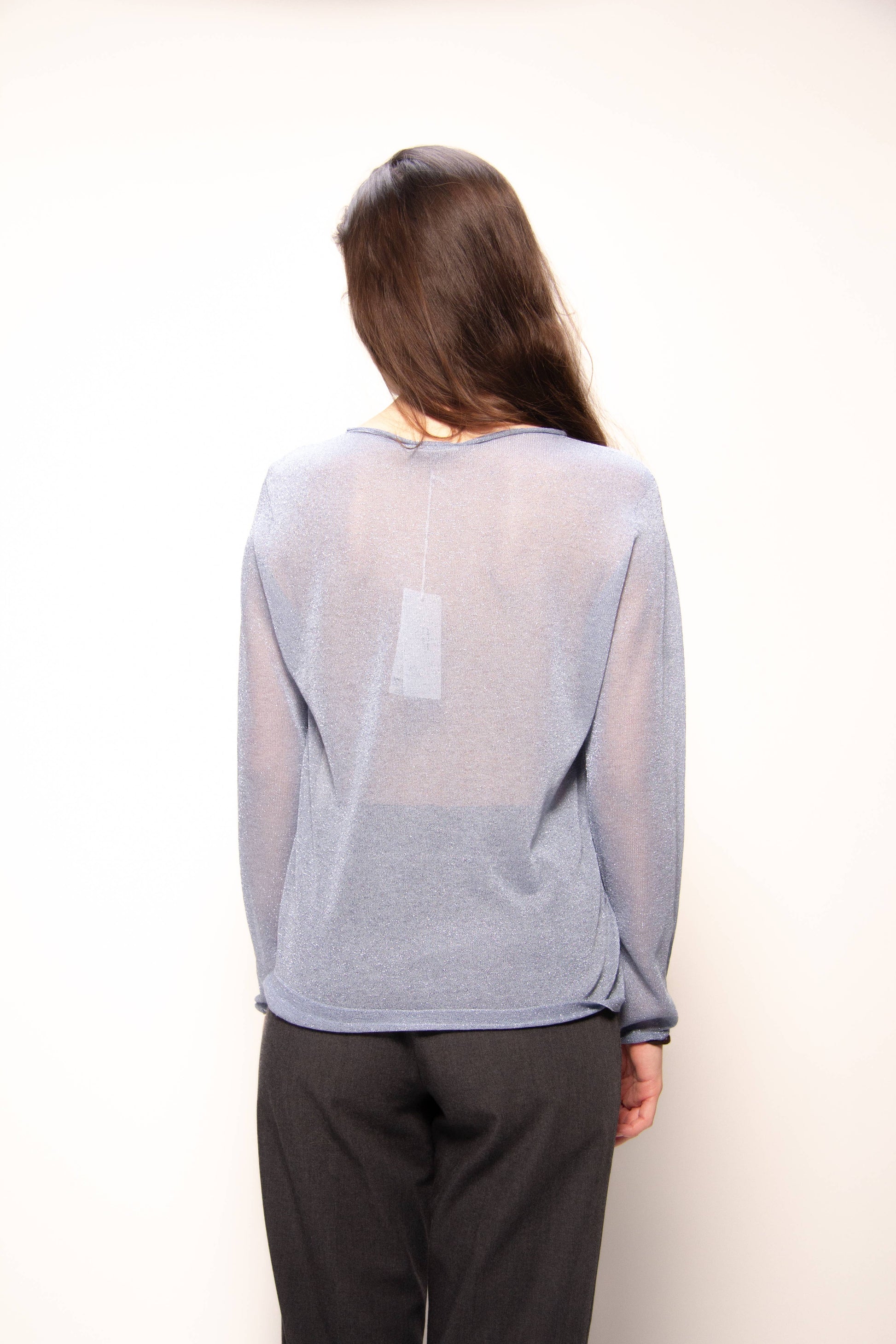 Maglione glitterato con scollo a barca in maglia 3D