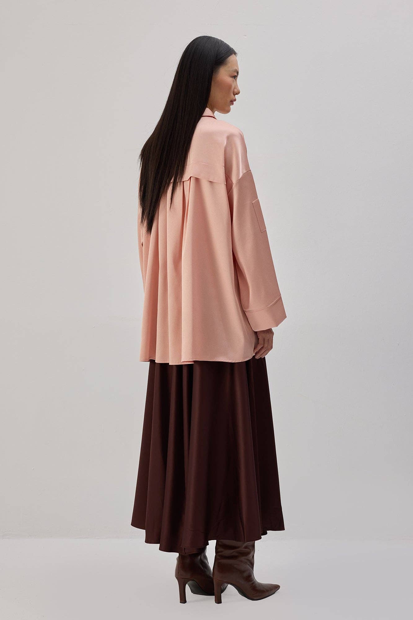 Camicia oversize in raso rosa