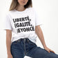 T-shirt con slogan “Liberté, Égalité, Beyoncé” in cotone biologico