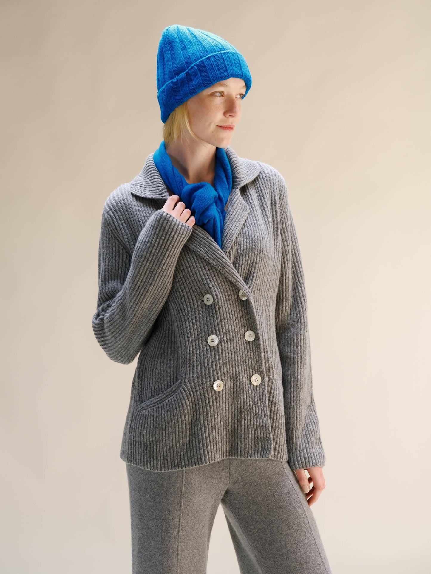 Giacca doppiopetto in maglia misto cashmere