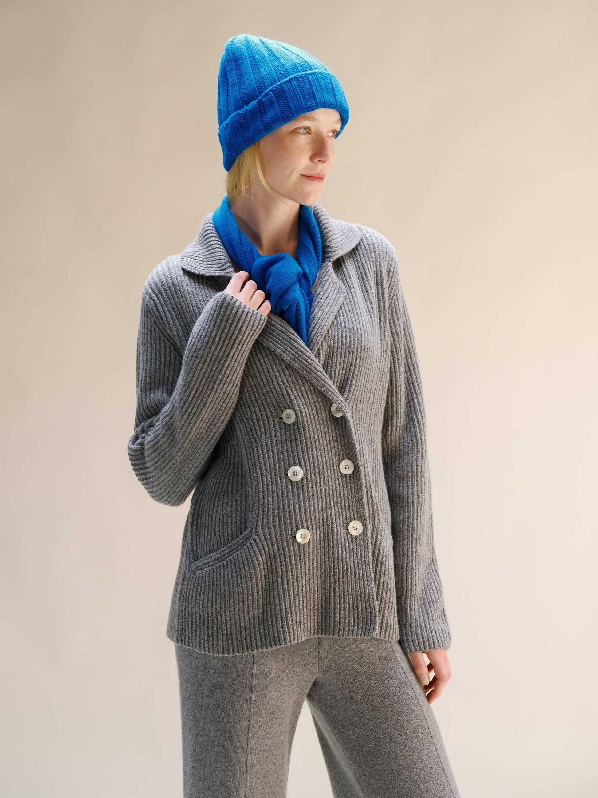 Giacca doppiopetto in maglia misto cashmere