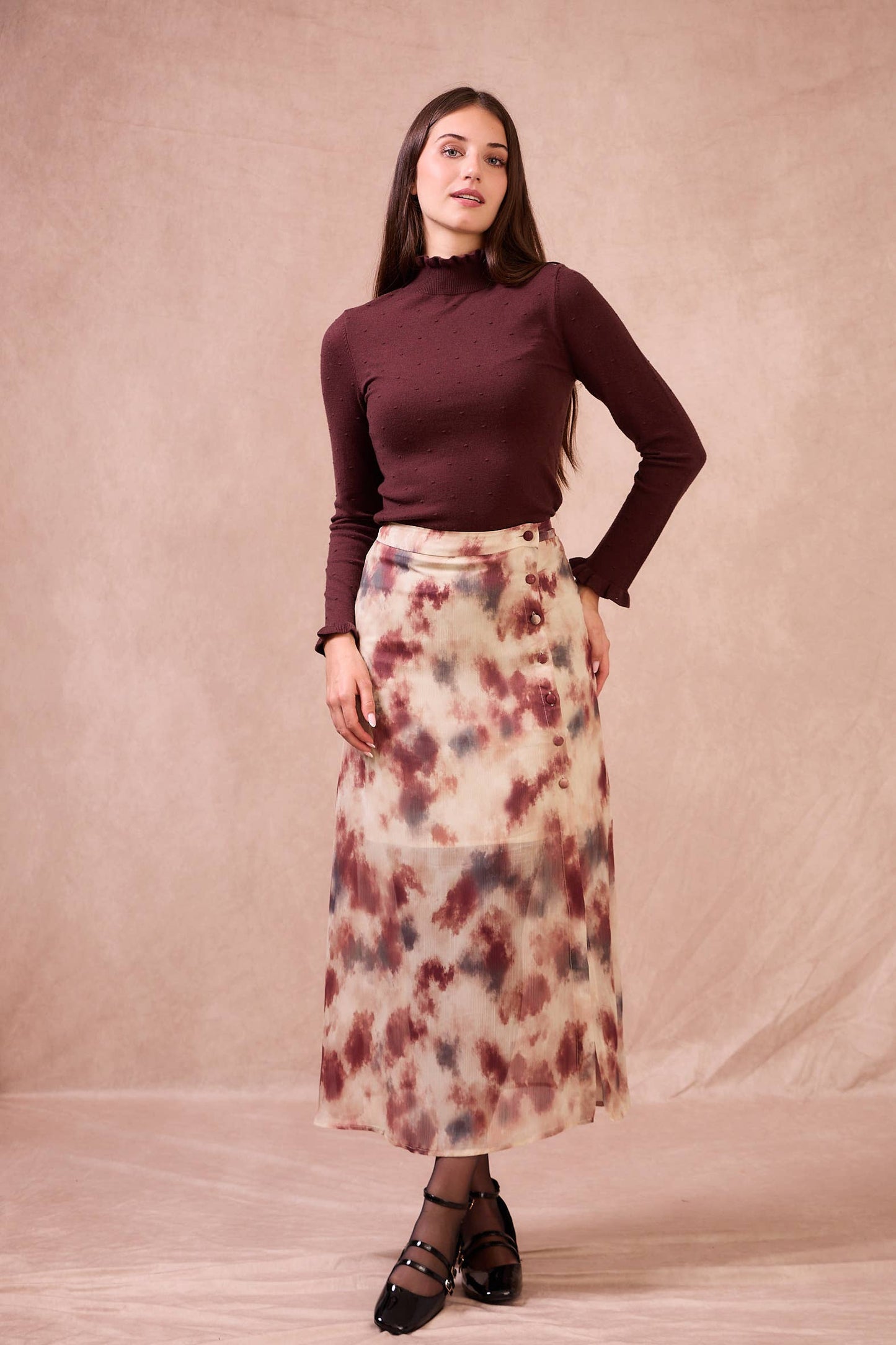 Gonna midi tie-dye con bottoni Josette