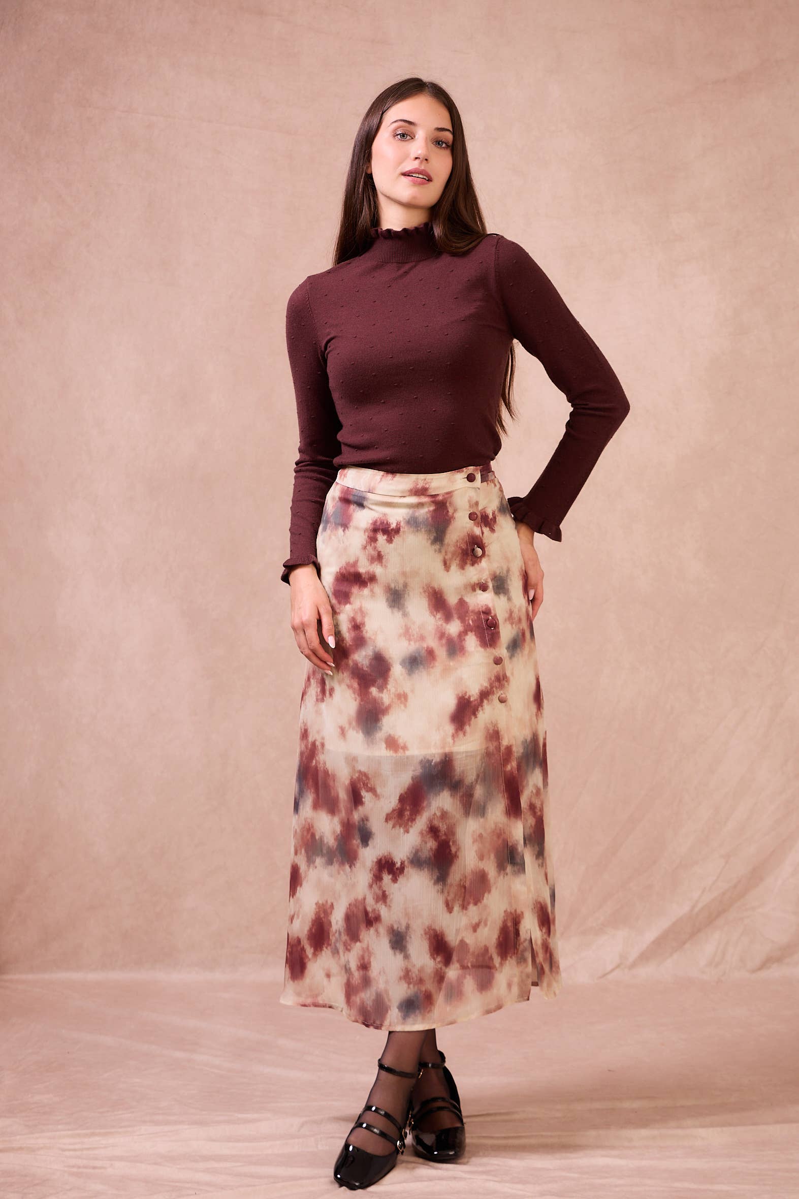 Gonna midi tie-dye con bottoni Josette