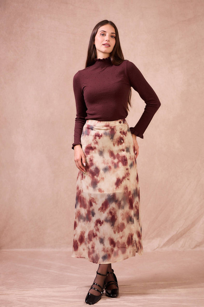 Gonna midi tie-dye con bottoni Josette