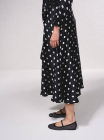 Gonna midi in raso a pois