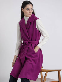 Gilet lungo con cintura viola