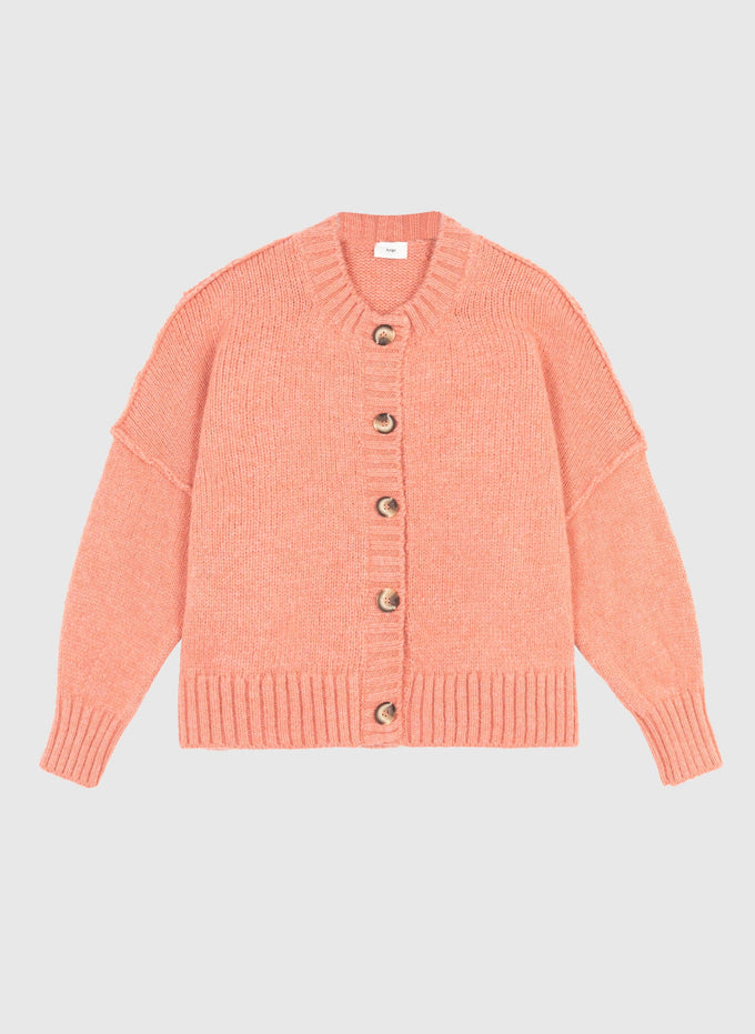 Cardigan in maglia rosa oversize con bottoni