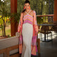 Kimono lungo a righe multicolor in cotone