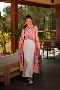 Kimono lungo a righe multicolor in cotone