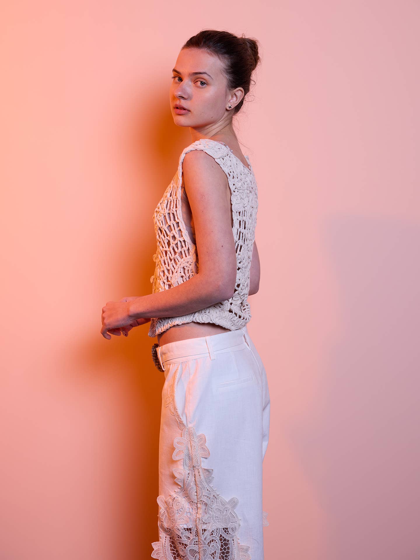Top donna in cotone 100% effetto crochet
