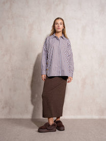 Blusa camicia oversize in cotone con bottoni dorati