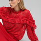 Blusa Soely rossa trasparente jacquard con volant
