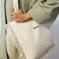 Borsa tote in tela con bordo in pizzo chic