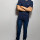T-shirt blu antimacchia in cotone elasticizzato