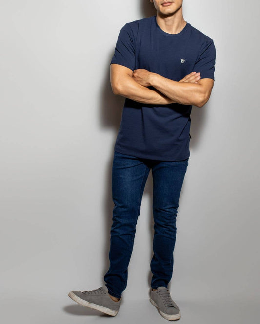 T-shirt blu antimacchia in cotone elasticizzato