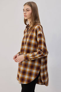 Camicia in tweed a quadri senape