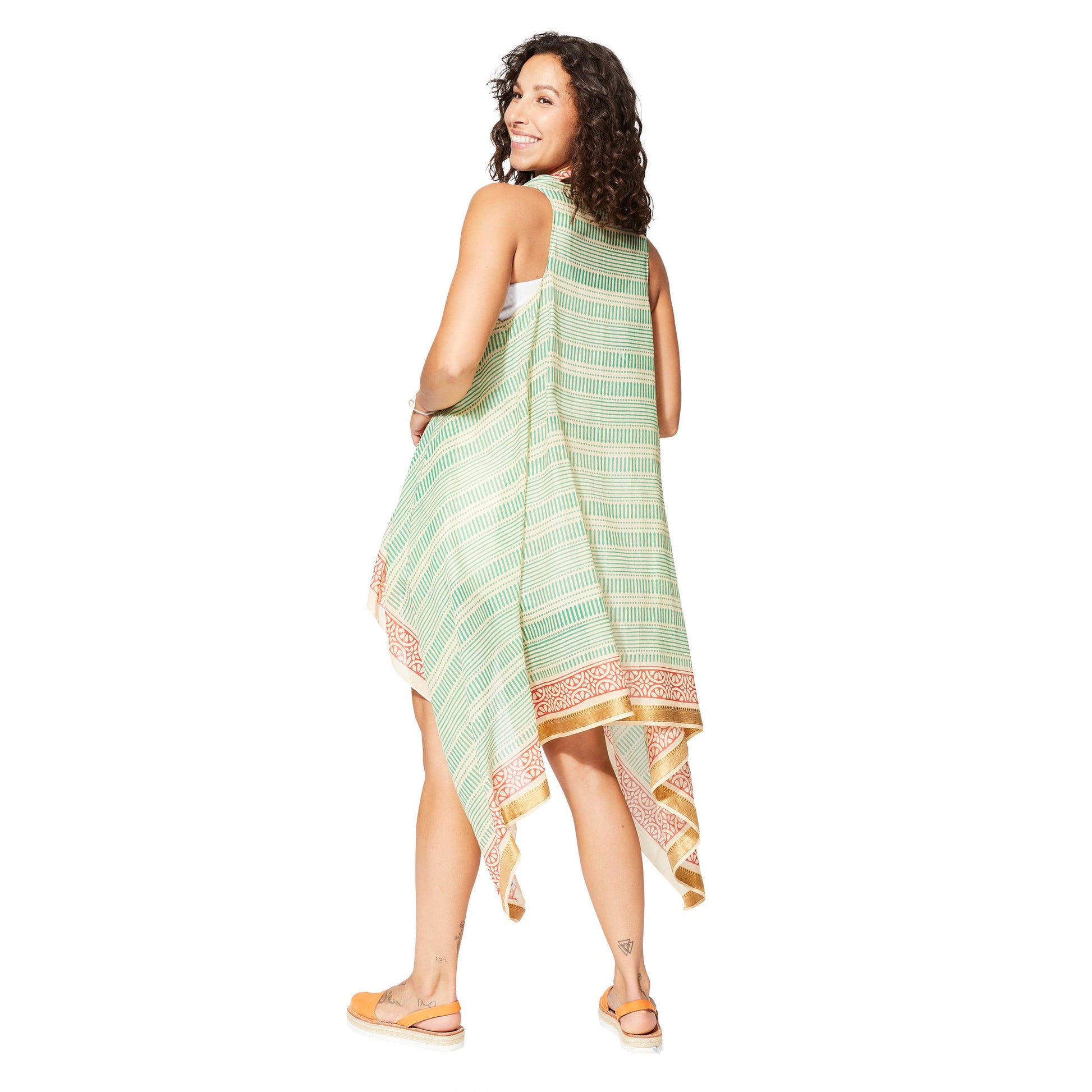 Kimono estivo midi senza maniche in cotone