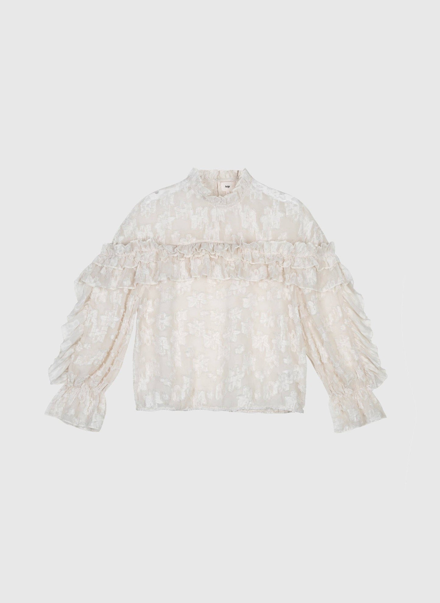 Camicia Soely écru in jacquard trasparente con volant