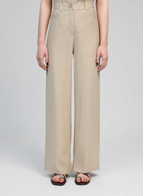 Pantaloni a zampa beige a vita alta