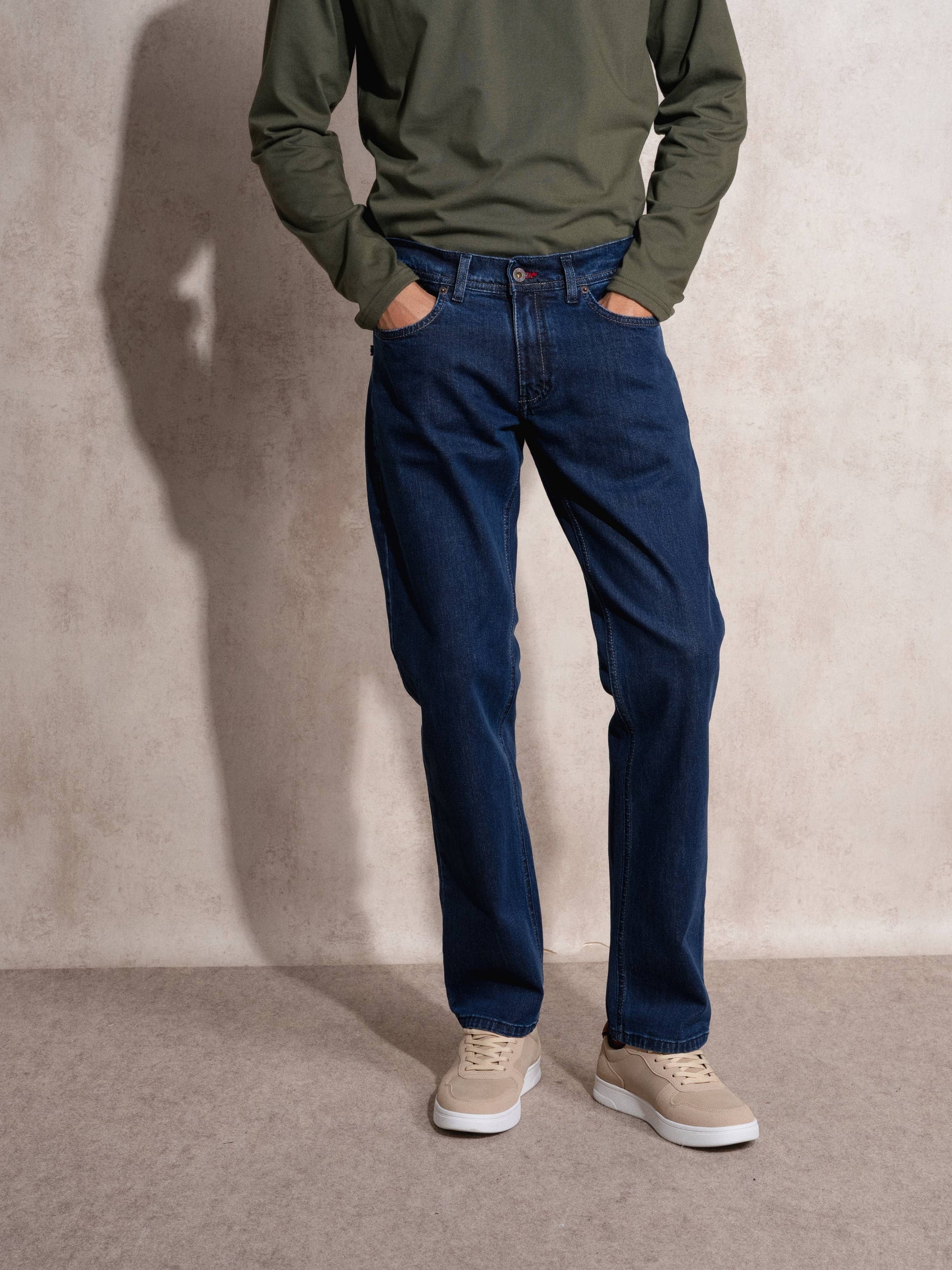 Jeans uomo in denim blu elasticizzato