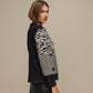 Cardigan donna in maglia jacquard animalier bicolore