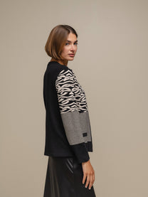 Cardigan donna in maglia jacquard animalier bicolore