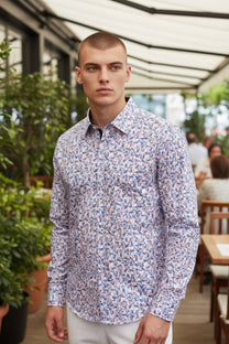Camicia comfort a fantasia Liberty rosa
