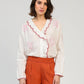 Camicia blusa Soumila écru ricamata in voile di cotone