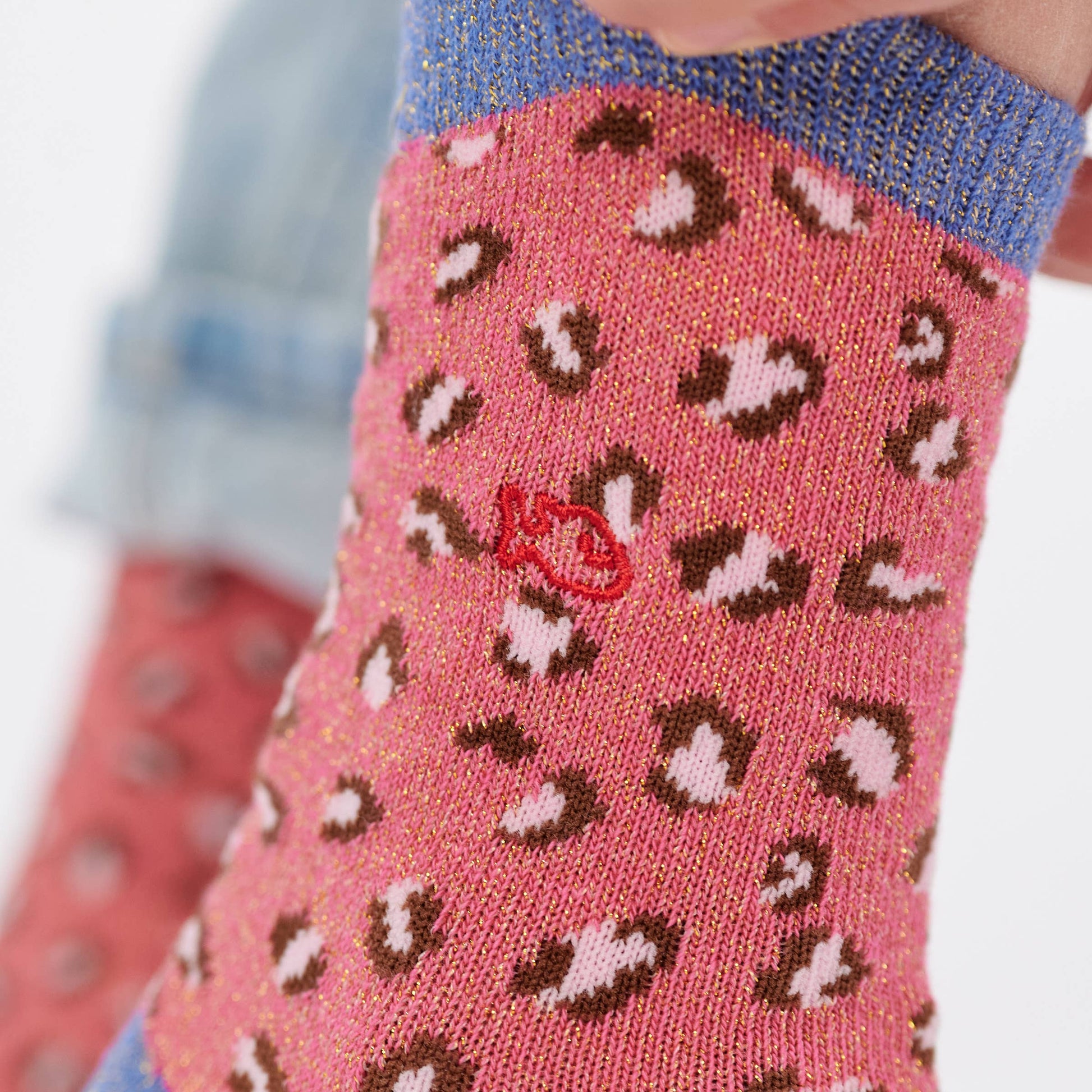 Calzini bambina leopardati glitter rosa