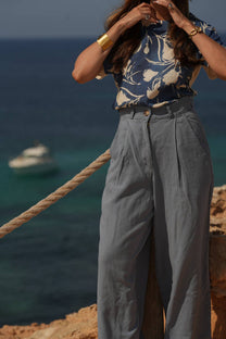 Pantaloni palazzo in lino e viscosa