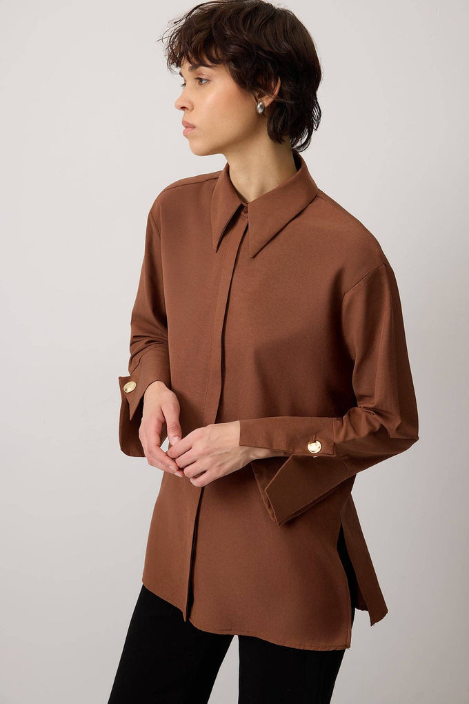 Camicia oversize in popeline misto cotone con maxi polsini