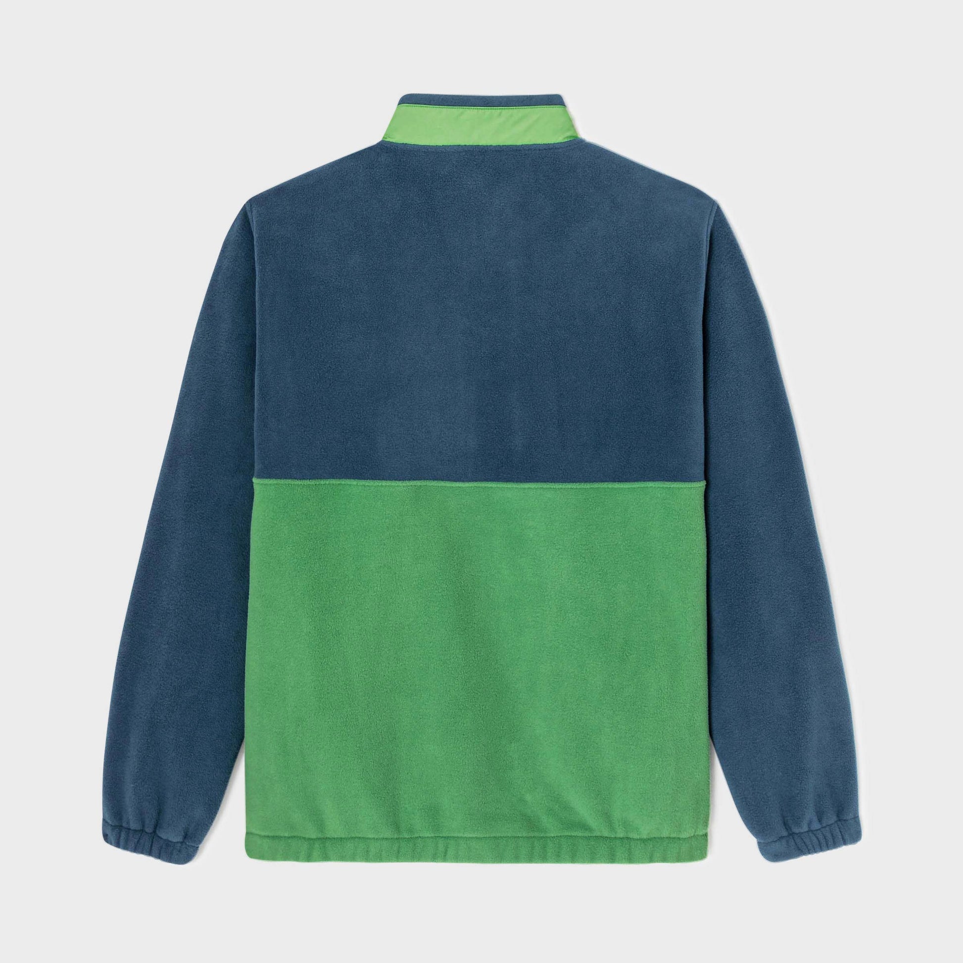 Felpa in pile bicolore blu navy e verde con bottoni