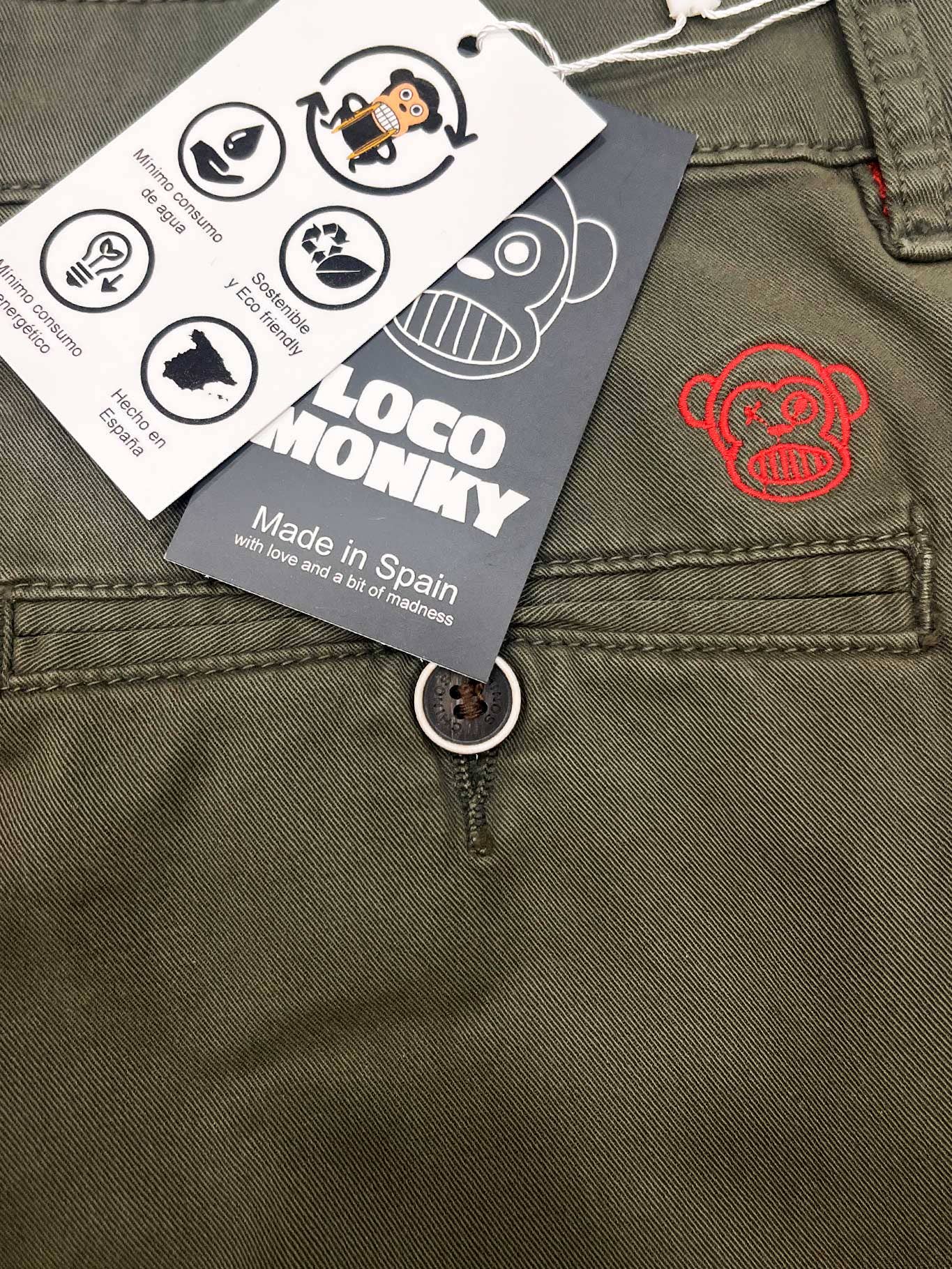 Pantaloni chino cargo oliva con tasche laterali