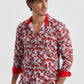 Camicia stretch slim fit rossa a fiori