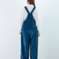 Salopette lunga in velluto blu da donna