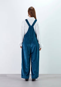 Salopette lunga in velluto blu da donna