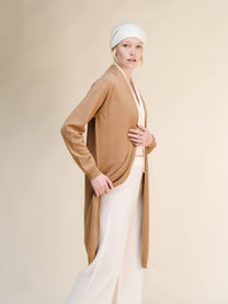 Cardigan lungo superfine in misto cashmere con maglia 3D senza cuciture