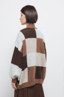 Cardigan in maglia color block con motivo geometrico